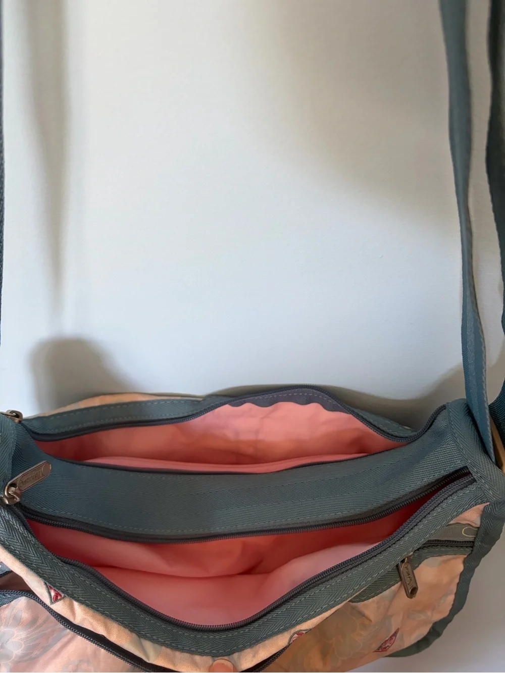 Lesportsac Pink Floral Tote with Gray Trim